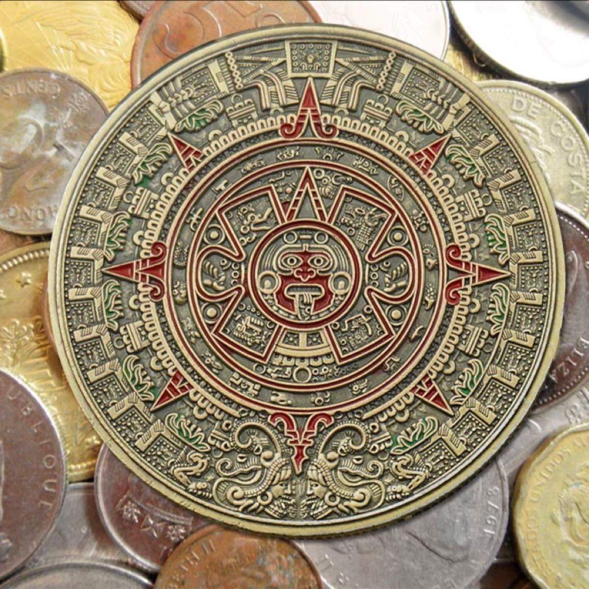 アステカコイン（マヤ文明）暦石デザイン 太陽の石 メキシコ