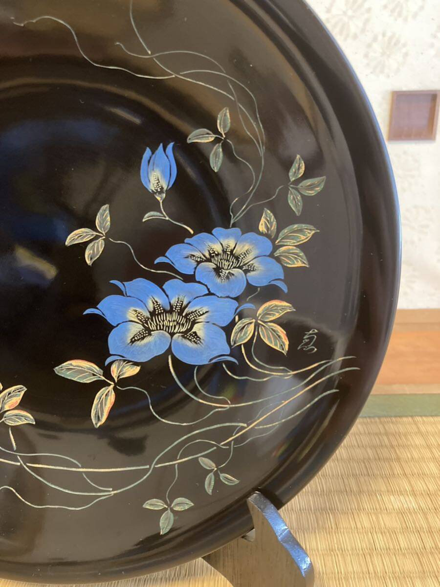 置物⑨飾り皿 花柄 アンティーク 伝統工芸 飾皿 インテリア 漆器?_画像3