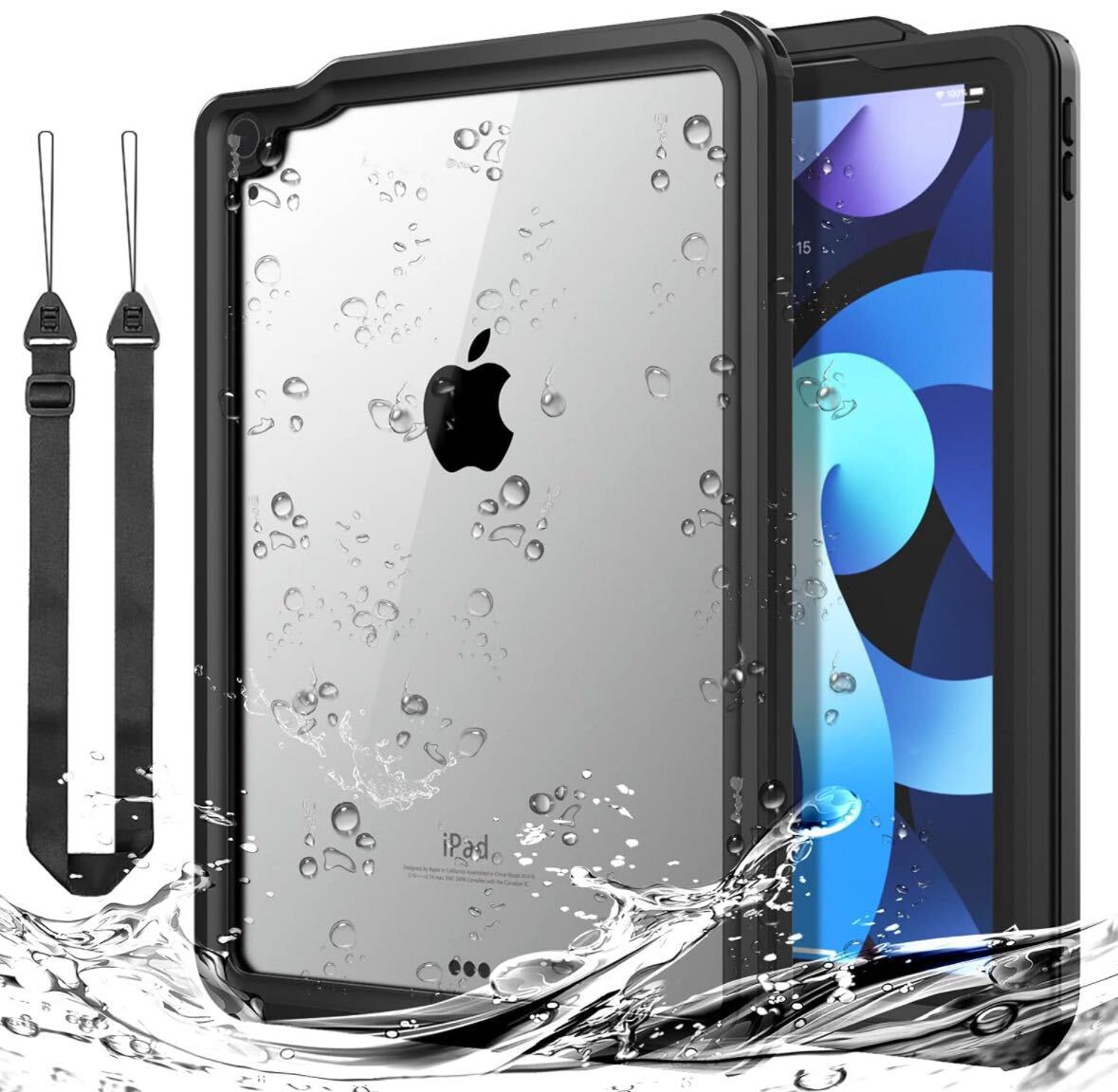 iPad Air 5 ケース 2022 iPad Air 4 ケース 防水 ケース iPad 10.9インチ 密封 耐衝撃 全面保護カバー 首掛け式 ストラップ付ブラックの画像3