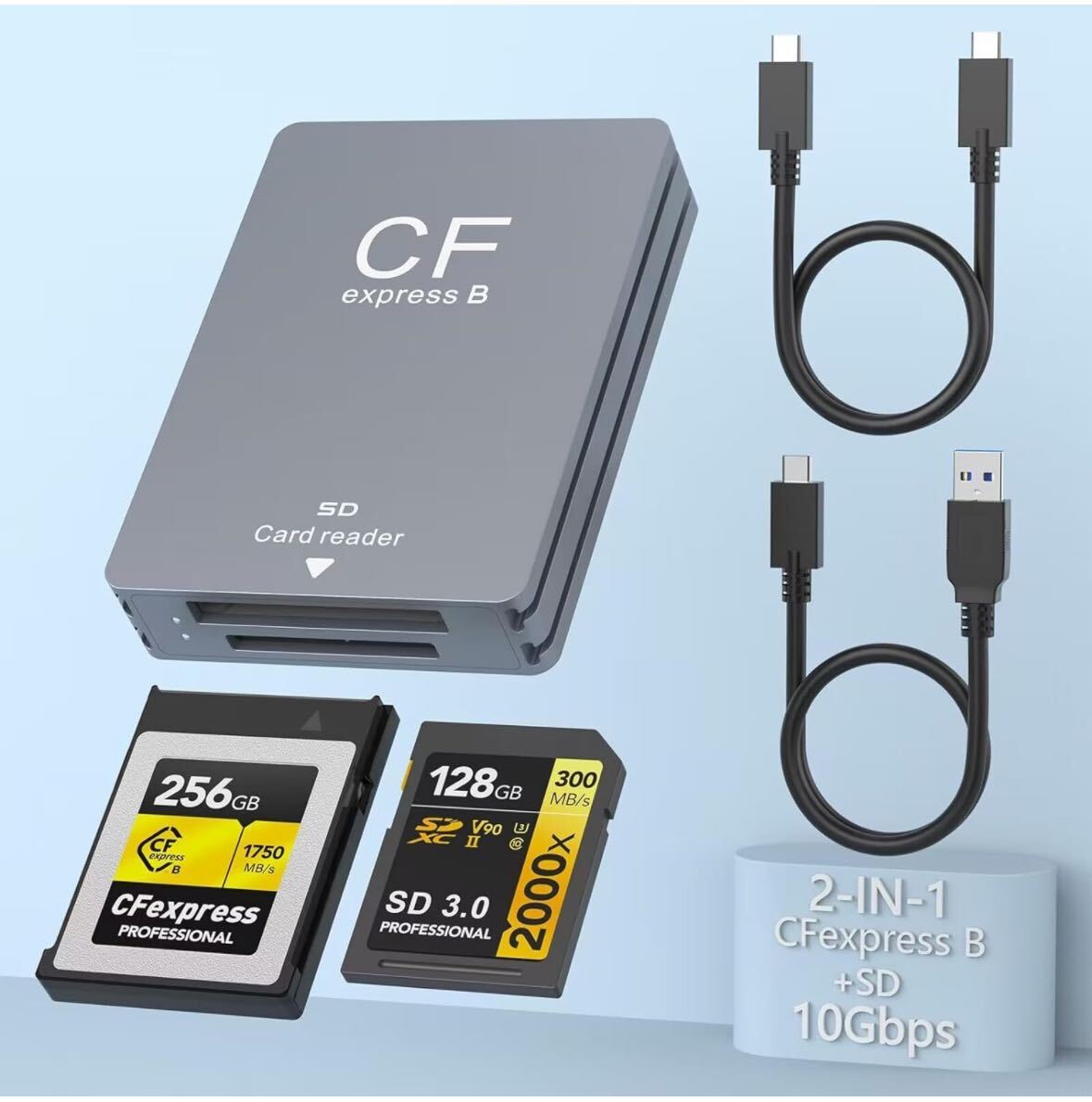 CFexpress Type B/SD カードリーダー USB3.2 ダブルスロットカードリーダー10Gbps高速転CFexpress専用カードリーダー アルミ合金 高耐久 