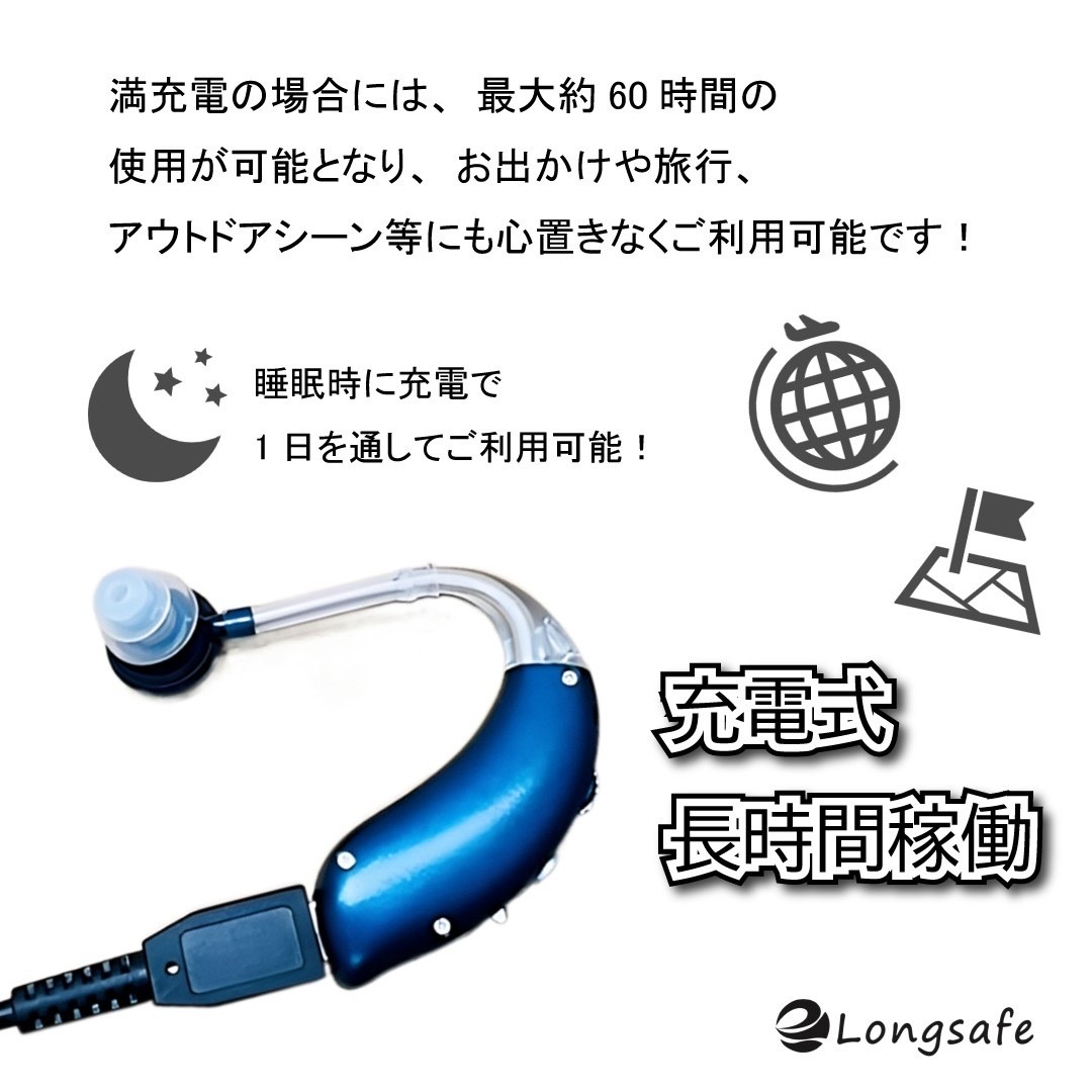 (A) 国内正規品 G-25 ブルー 集音器 高品質 簡単 軽量 充電式 左右両用 耳掛け クリア音質 日本語取説付 高齢者 ワイヤレス_画像6