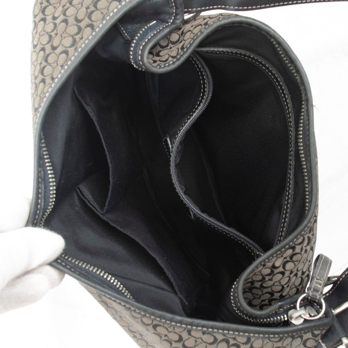 美品】COACH(コーチ)ミニシグネチャー ラージ ホーボー ワン 美品】COACH(コーチ)ミニシグネチャー ラージ ホーボー ワン
