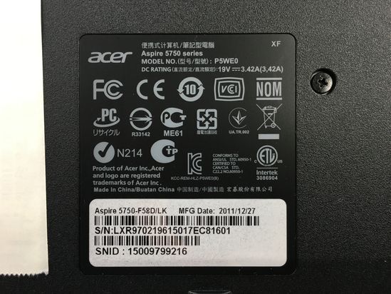 Acer/ノート/HDD 500GB/第2世代Core i5/メモリ4GB/4GB/WEBカメラ有/OS無-240322000872644_メーカー名