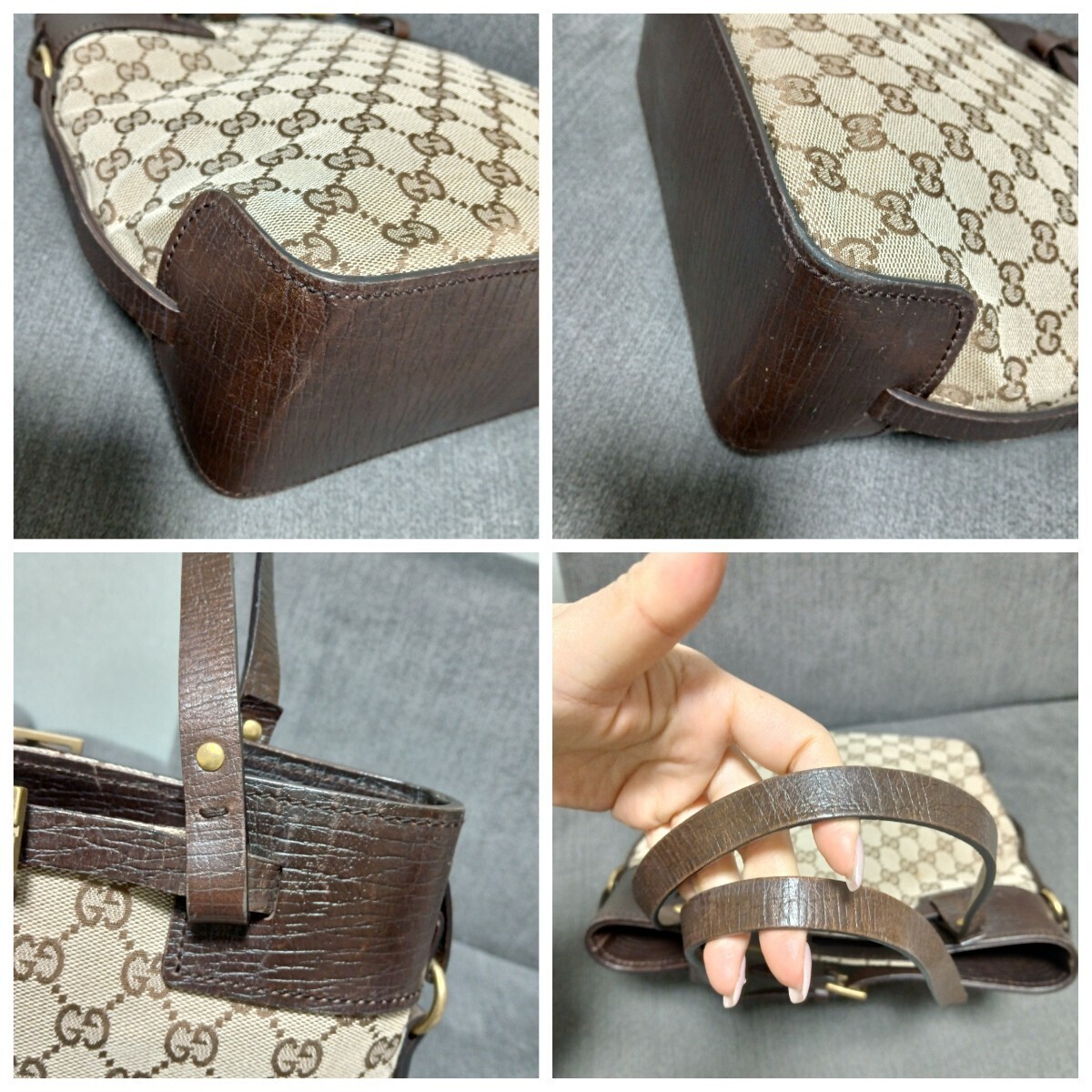 GUCCI グッチ GG キャンバス レザー トートバッグ ハンドバッグ 肩掛け ワンショルダー カバン ブラウン ロゴ Bag GG柄 バッグ 1円〜_画像8