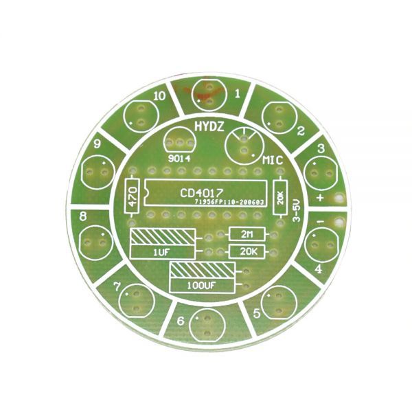 電子工作基板キット CD4017 s9014 各種 5mm LED 抵抗器 マイクロフォン コンデンサー サウンドコントロール LEDフロー点滅器 半田付学習用_画像2