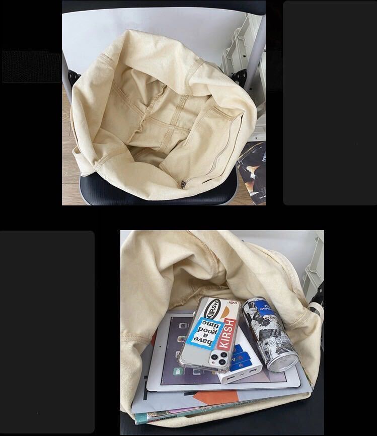  News paper bag shoulder bag tote bag Vintage light weight a4 canvas mother's bag high capacity black black 