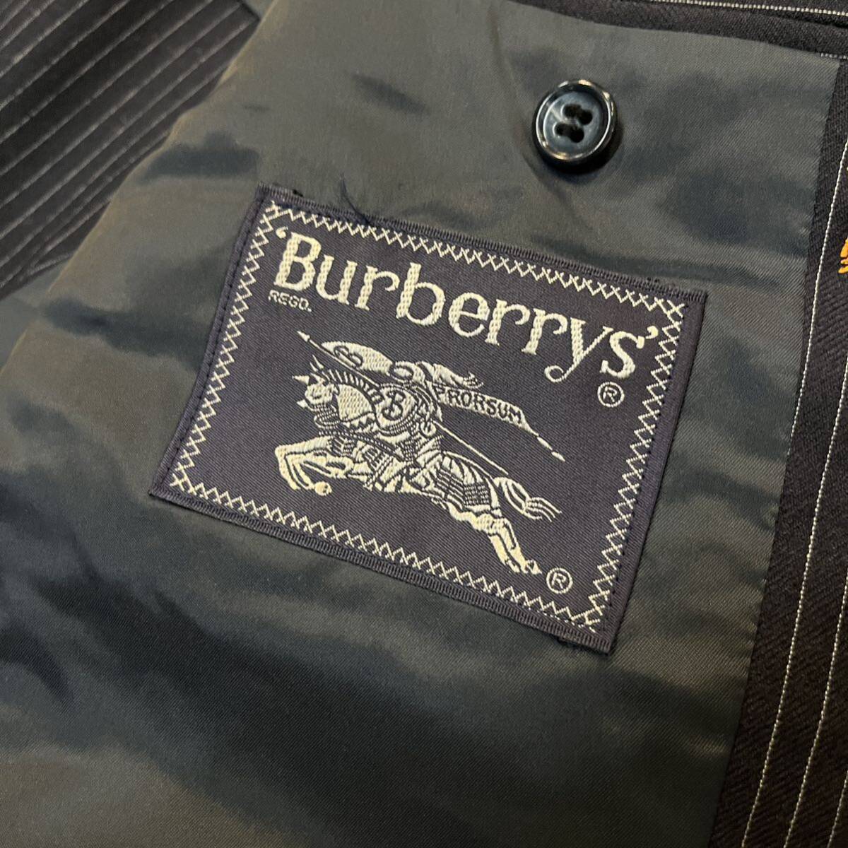 80年代頃 BURBERRY ストライプスーツ 上下 セットアップ ネイビー バーバリー フレアパンツ 三陽商会 C-TK83 昭和_画像8