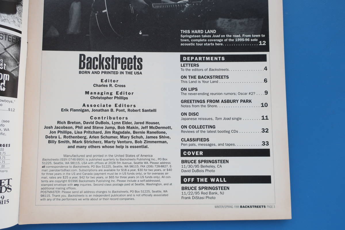 Back Streets #52 WINTER 1996/ special collection :GHOST STORY/ACROSS THE BORDER/1996 year winter number / foreign book western-style music music maga gin buck -stroke Lee tsu