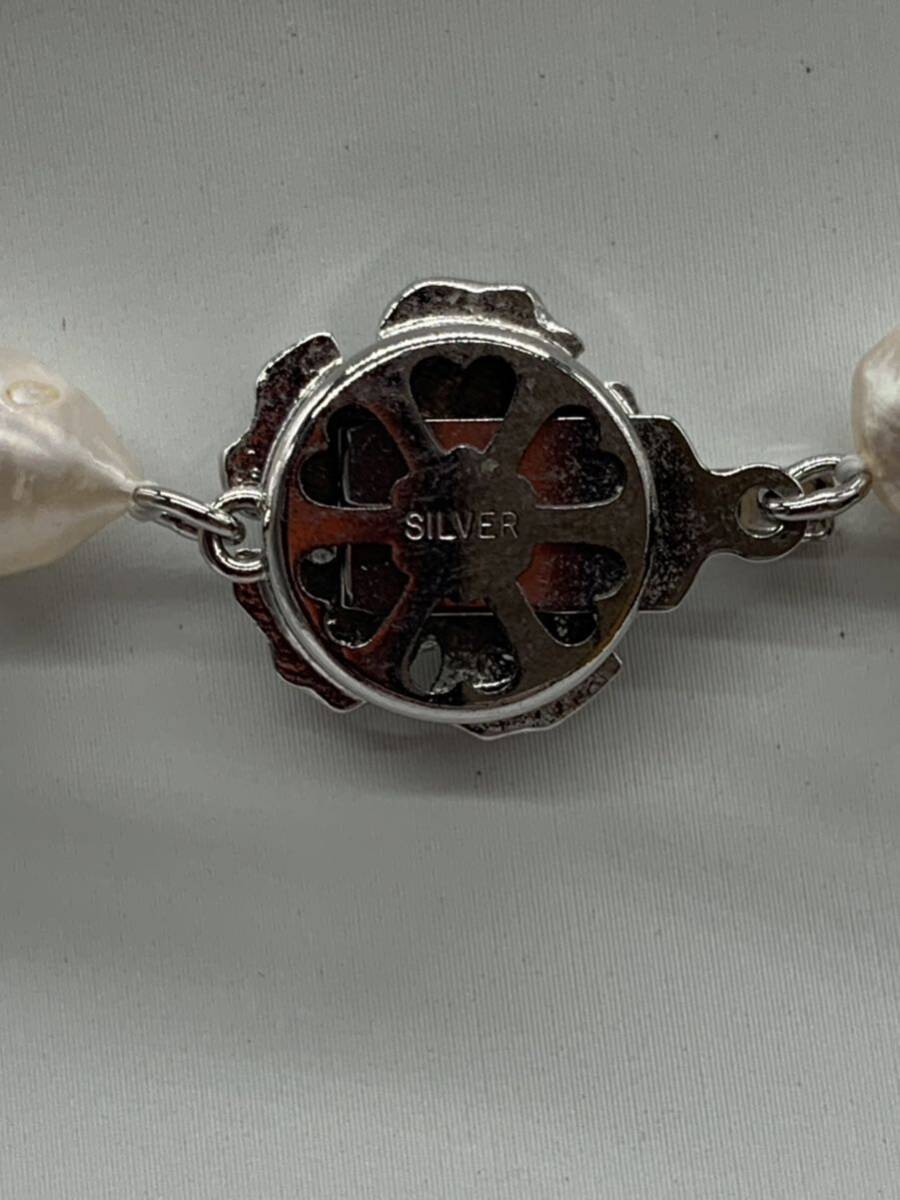 パール ネックレス 真珠 アクセサリー 総重量約57.4cmロング SILVER 全長約83cmの画像3