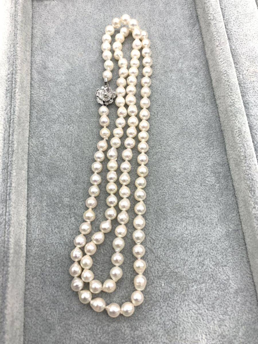 パール ネックレス 真珠 アクセサリー 総重量約57.4cmロング SILVER 全長約83cmの画像10