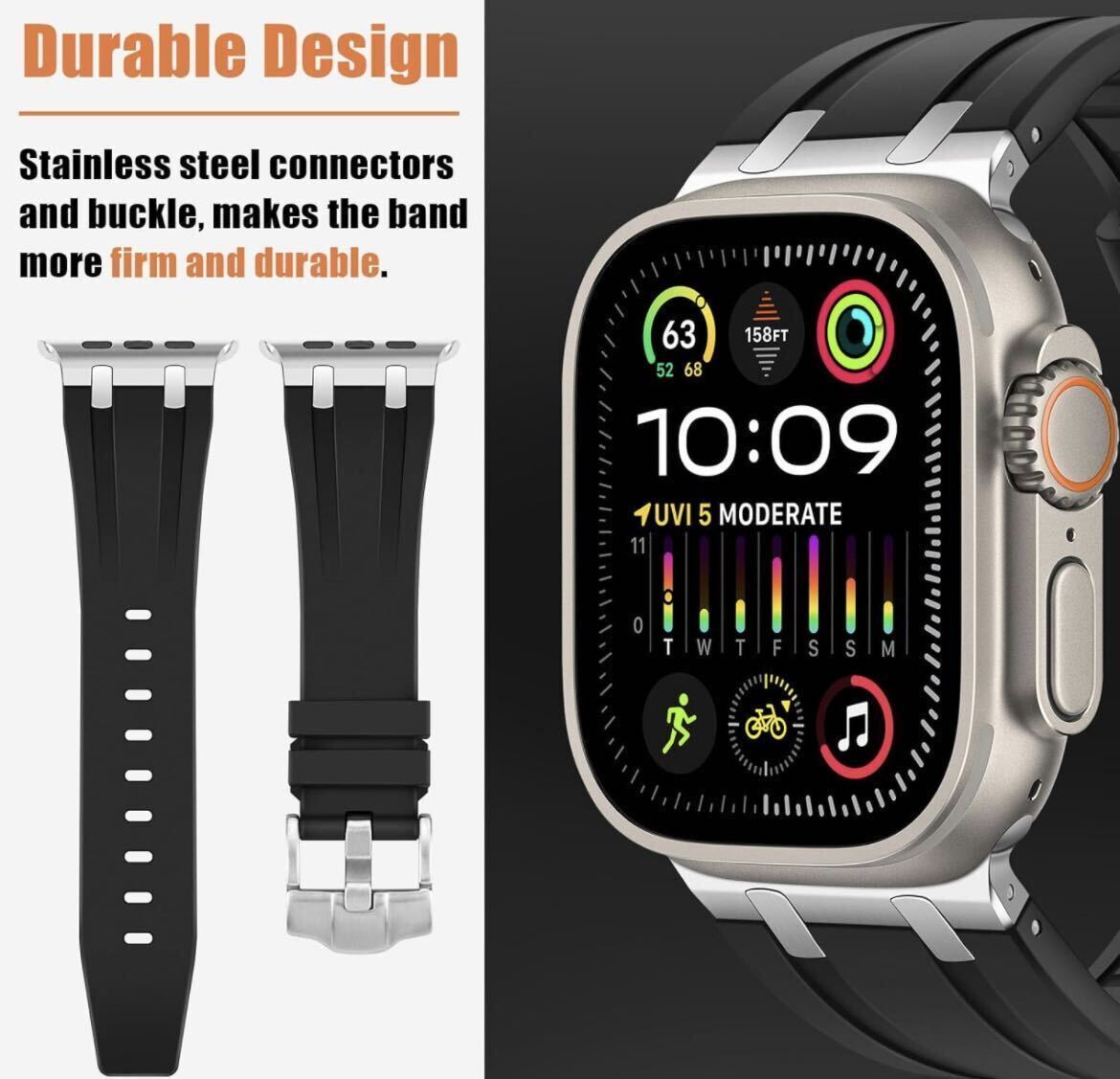 Apple Watch バンド 41/40/38mm対応共通　ラバーベルト　ステンレス鋼アダプター　シリコン　シリーズ 9 8 7 SE 6 5 4 3 urtraに対応黒