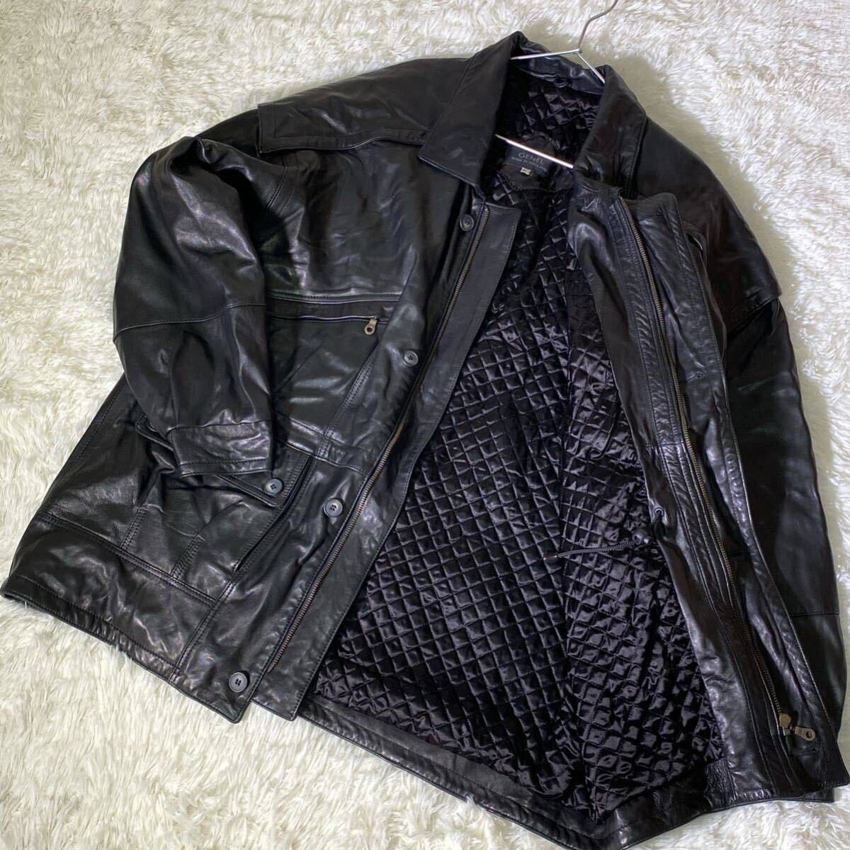 極美品 Lサイズ レザージャケット キルティング コート ブラック 黒 総裏地 大きいサイズ ライダース 本革 子羊 レザー イングランド製の画像1
