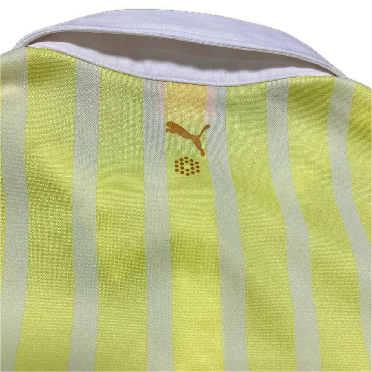 PUMA プーマ  半袖シャツ　M レディースゴルフウェア　ストライプ　レモン色　ストレッチ速乾素材