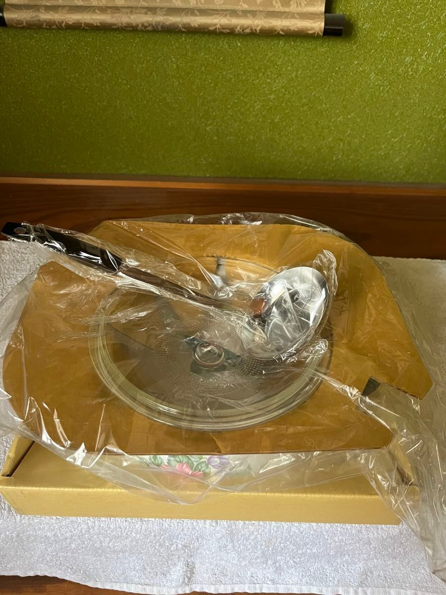 象印　ホーロー鍋　20㎝　ガラス蓋　昭和レトロ　おたま付き