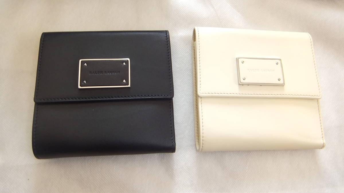  Ralph Lauren leather emblem three folding purse ivory white color difference . equipped 