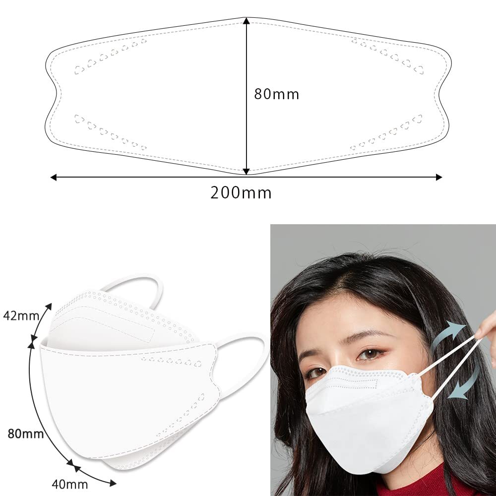 [JIMIJ] KF94型 不織布 マスク 100枚入り カラー 血色 不織布マスク ホワイト 4層 3d立体構造 使い捨てマスク 通気快適 男女兼用_画像5