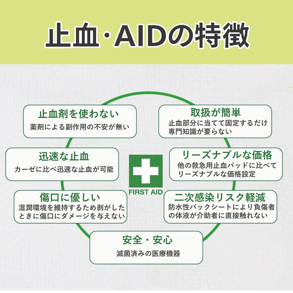 救急時止血パッド 止血AID (180×130mm) 1 枚入り アルミM 日本製 止血剤 を 使わない けが キズ 医療_画像3