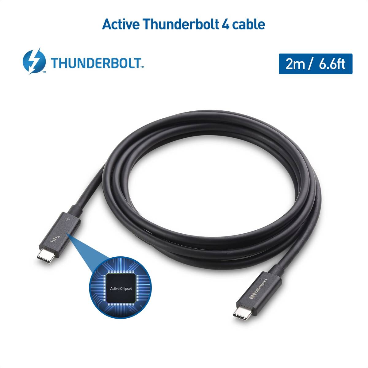 【Intel Thunderbolt 認証取得】Cable Matters Thunderbolt 4 ケーブル 2m Active サンダーボルト 4ケーブル 40Gbps 100W充電 8Kビデオ_画像2