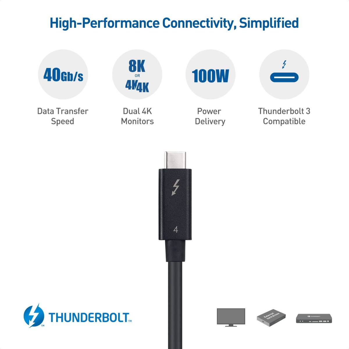 【Intel Thunderbolt 認証取得】Cable Matters Thunderbolt 4 ケーブル 2m Active サンダーボルト 4ケーブル 40Gbps 100W充電 8Kビデオ_画像3