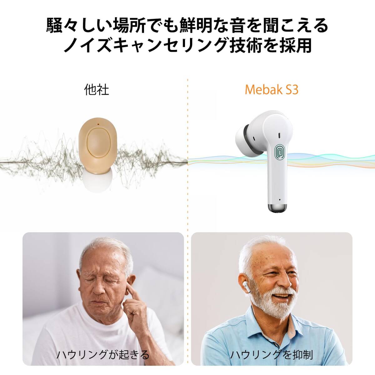 Mebak 集音器 【2024最新版】 耳穴式 充電式 高齢者向け ノイズ低減 ハウリングしにくい 音量調節可 しゅうおんき 片耳/両耳対応_画像7