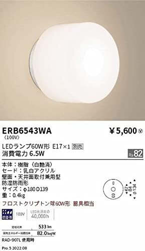 専門ショップ E17TYPE アウトドアブラケット 遠藤照明 本体 ERB6543WA