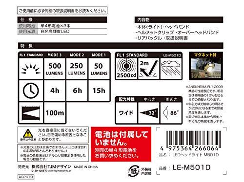 TJMデザイン(TJM Design)タジマ(Tajima) LEDヘッドライト M501D 明るさ最大500ルーメン LE-M501D_画像3