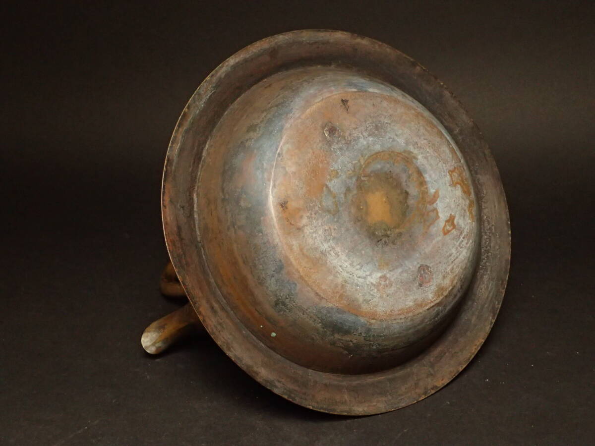 B-425 銅製 真鍮 銅瓶 やかん ヤカン 銅器 羽釜 骨董 アンティーク 茶道具 茶器 鉄瓶 時代物 古民具 3.1kg 23.0cmX25.0cm 30.0cm_画像8