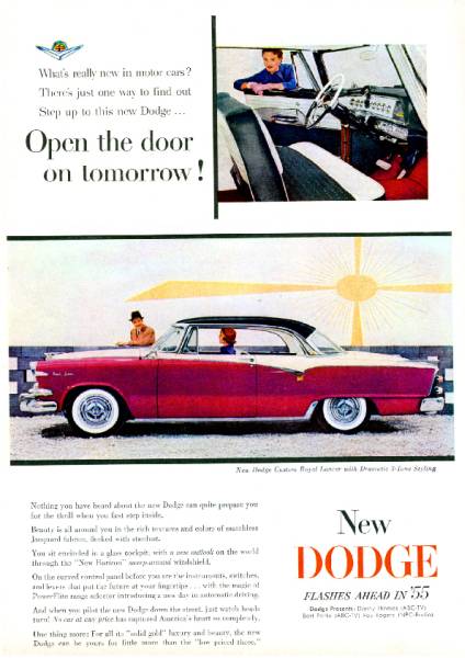 *1955 year. automobile advertisement Dodge custom Royal Lancer 