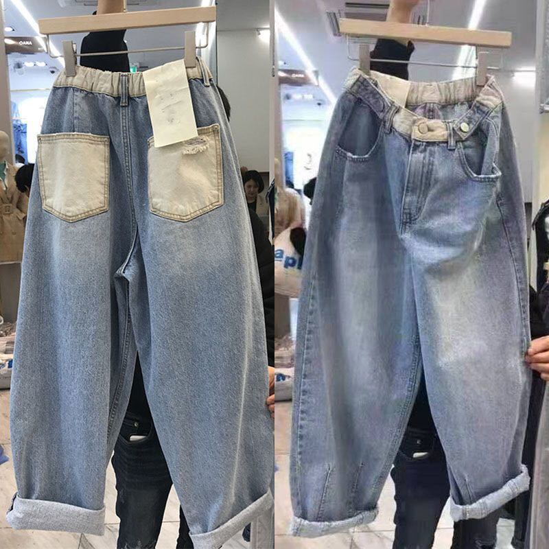 デニムパンツ デニム ジーンズ 大きいサイズ 九分丈 ウエストゴム サルエルパンツ レディース 可愛い 体型カバー 春 秋 冬 SLTB135_画像1