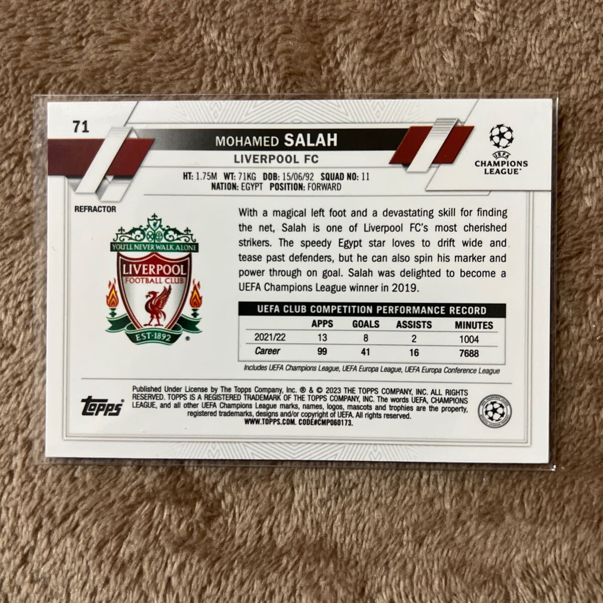 Mohamed Salah - Topps Chrome Uefa club competitions UCC 2022/2023 - Refractor シルバー - Liverpool リバプール_画像2