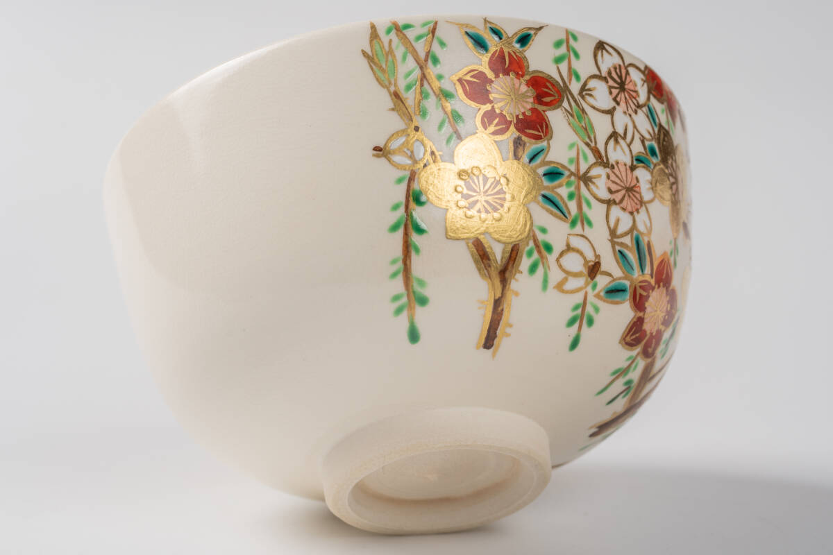 宮川香林 京焼 桃柳 茶碗 色絵【真作保証】共箱「茶道具・抹茶 宮川香林 京焼 桃柳 茶碗 色絵【真作保証】共箱「茶道具・抹茶