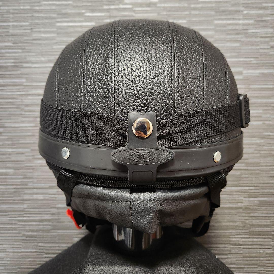 レザー調 ヘルメット ゴーグル付 ヴィンテージ ブラック 半ヘル キャップ ダックテール フリーサイズの画像5