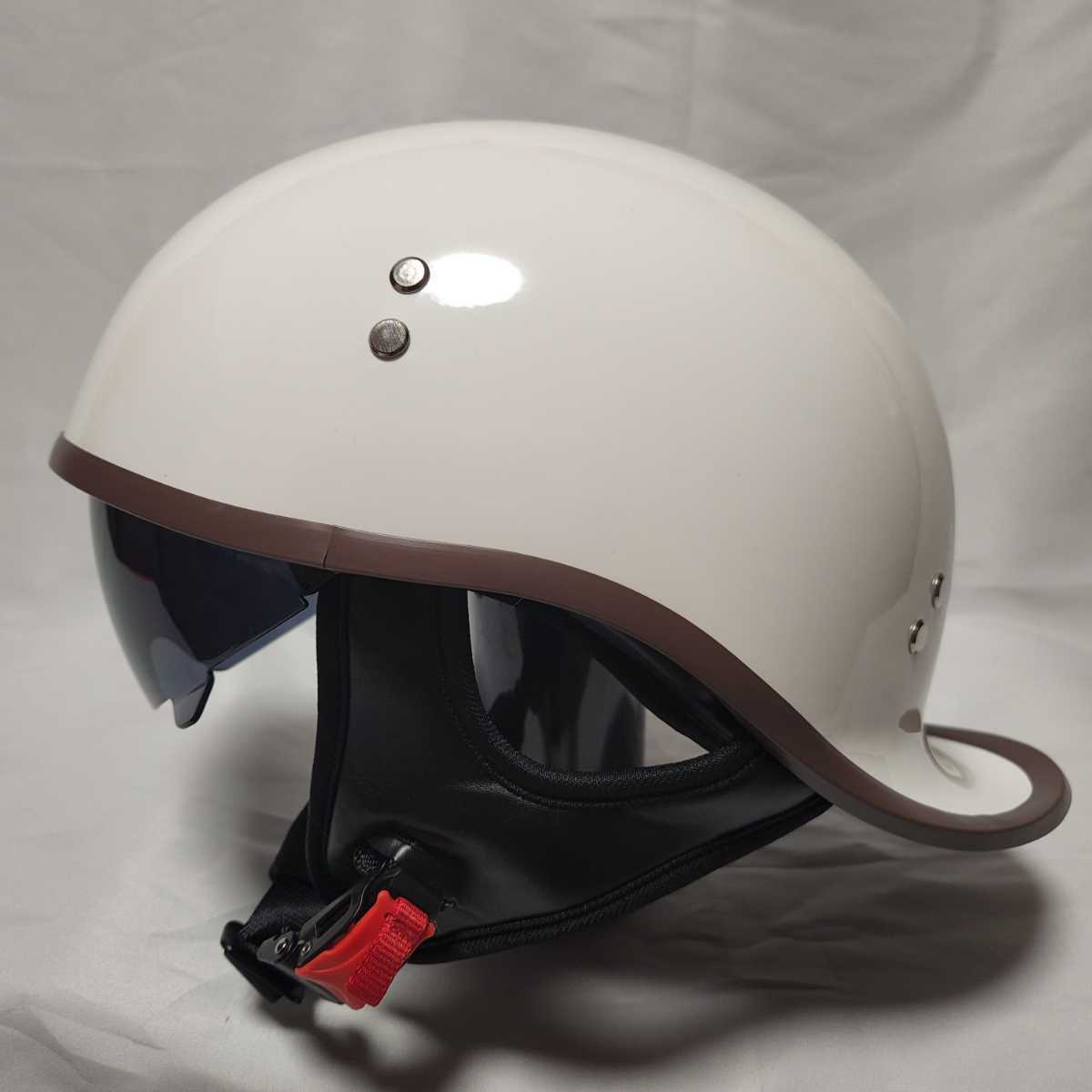 【国内即日発送】ダックテール ヘルメット バイザー付 ホワイト 軽量 半帽 キャップ型 半ヘル の画像1