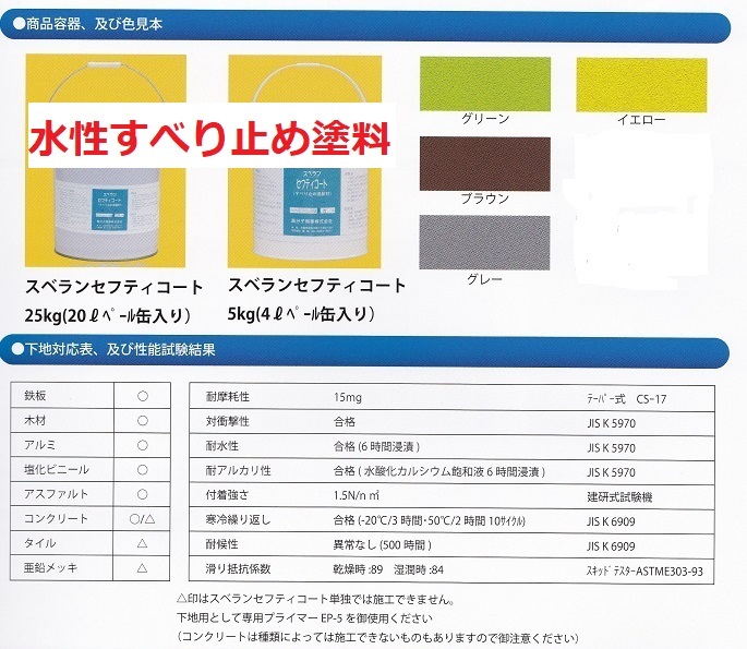 水性 滑り止め塗料 スベランセフティコート 25㎏ 高分子商事株式会社 ※メーカー直送 すべり止め