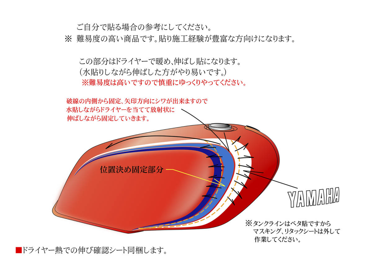 ヤマハRZ250,RZ350/YSPタイプ、デカールセット②_貼施工説明です