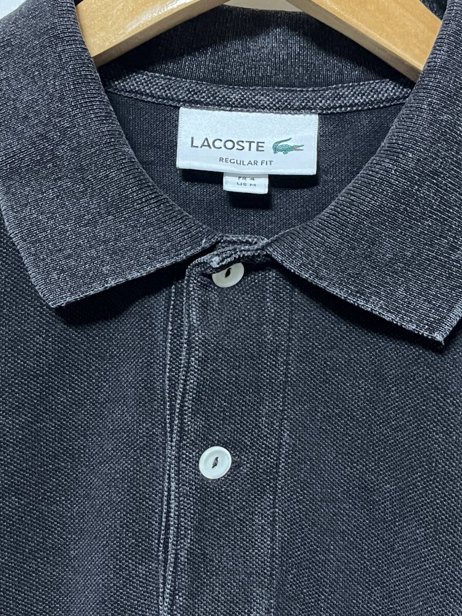 美品/インディゴ★LACOSTE/ラコステ REGULAR FIT 半袖 鹿の子 ウォッシュ ブリーチ ポロシャツ ブラック FR 4 US Mの画像3