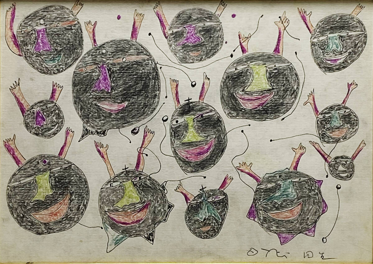 【真作】■ オチオサム ■ 「ひとびと」1985年 色鉛筆 240312009の画像2