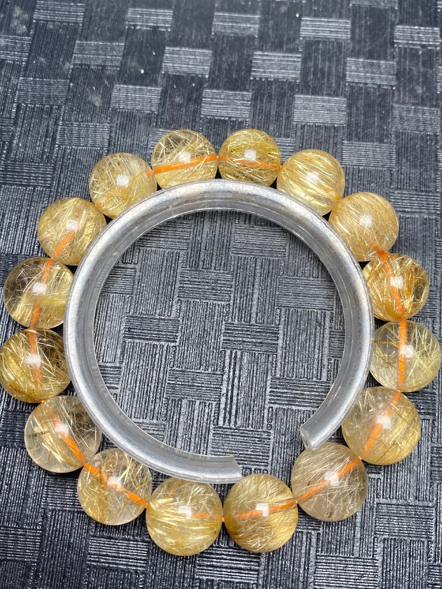 即決 0115L503 天然美品★【45A黄金タイチンルチル】★ブレス 13-14mm（新品）