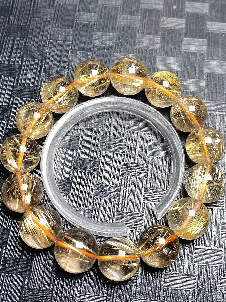 即決 0119a055 天然美品★【45A黄金タイチンルチル】★ブレス 15.3-16mm（新品）_画像1