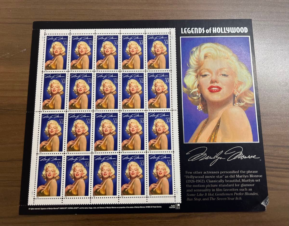外国切手 アメリカ切手 未使用 マリリンモンロー、第二次世界大戦 切手シート