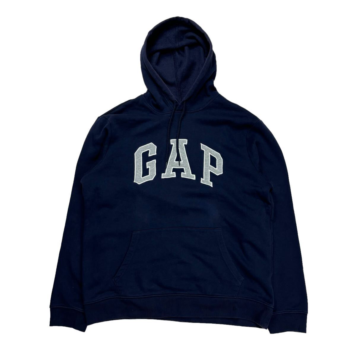 GAP ギャップ パーカー フーディ プルオーバーパーカー ネイビー メンズ Lサイズ ロゴパーカー 裏起毛 古着_画像1