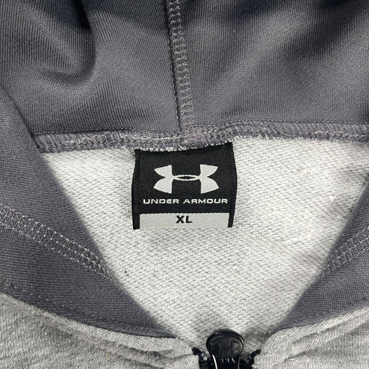 UNDER ARMOUR アンダーアーマー ジップパーカー フード ジャージ ロゴ刺繍 バックプリント グレー XL_画像7