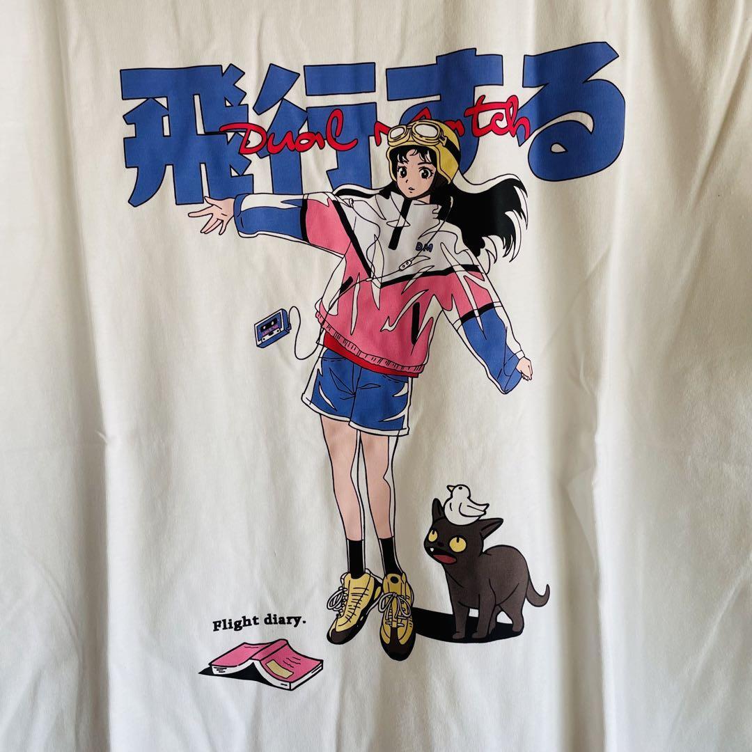 飛行する リプリント Tシャツ 半袖 メンズ 新品 個性的 白 ホワイト XL ２XL 新品未使用 昭和レトロ 平成レトロ ハイデザイン エモい_画像3