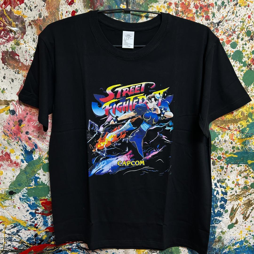 チュン リー リプリント Tシャツ 半袖 メンズ 新品 個性的 黒 格ゲー 春麗 チャイナドレス カンフー ストファイ_画像1