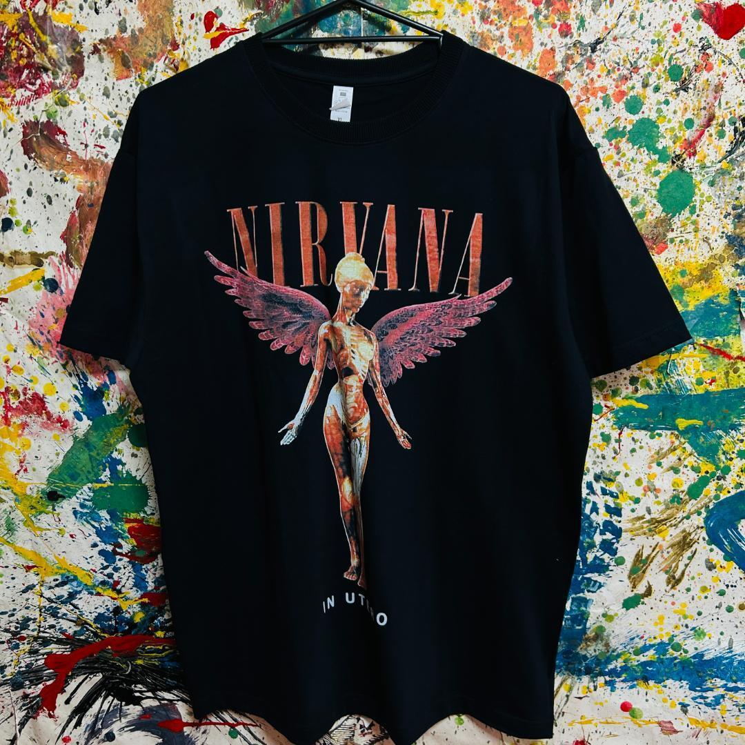 ニルヴァーナ リプリント Tシャツ 半袖 メンズ 新品 個性的 黒　カート・コバーンとベーシストのクリス・ノヴォセリック_画像1