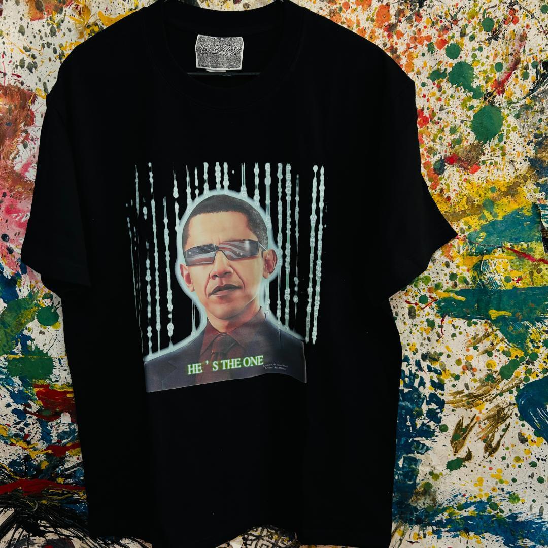 オバマ 大統領 マトリックス Tシャツ 半袖 メンズ 新品 個性的 黒 The Matrix キアヌ・リーブス バラクオバマ アバンギャルドハイデザイン_画像1