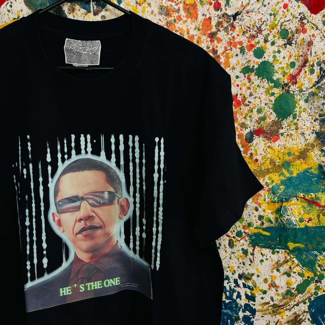 オバマ 大統領 マトリックス Tシャツ 半袖 メンズ 新品 個性的 黒 The Matrix キアヌ・リーブス バラクオバマ アバンギャルドハイデザイン_画像2