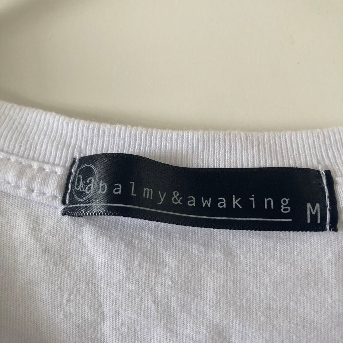 balmy&awaking バルミー ロングTシャツ  長袖 ロンT クルーネック　カジュアル 白 プリントT カットソー【M】