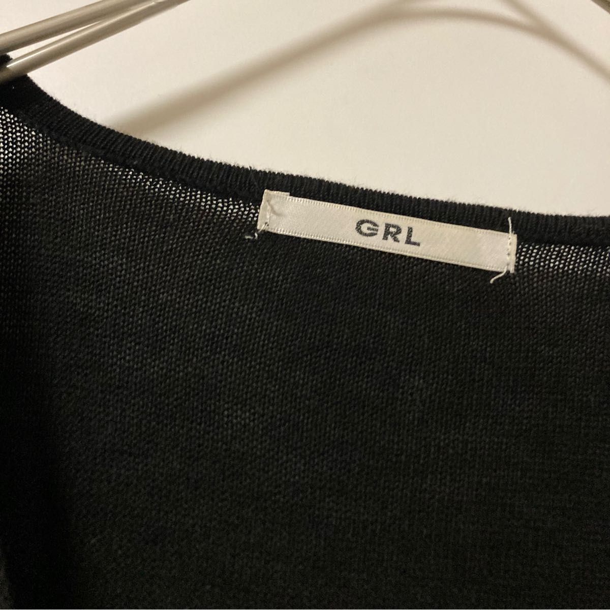 GRL グレイル カシュクール ニット  長袖 セーター 無地 黒【L】カシュクールフリルニット