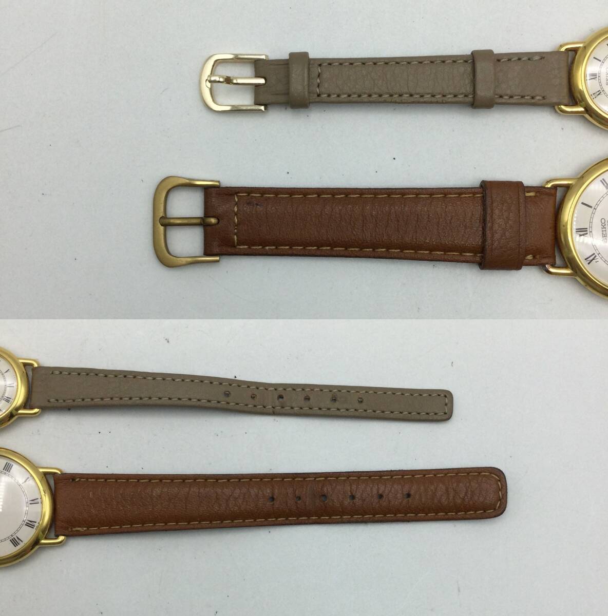 U26●【QZ/不動品】SEIKO セイコー クォーツ 白系文字盤 ラウンド ローマン 1E20-0150/1E20-0140 ※ベルトダメージ ペア腕時計 現状品 ●の画像6